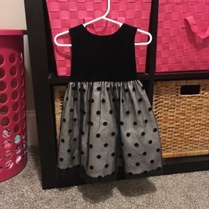 Carters black velvet polka dot party dress